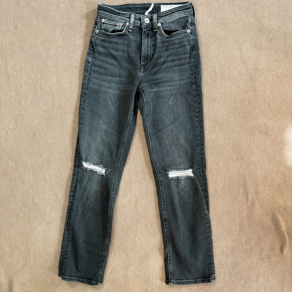Rag‎ & Bone Jeans Womens 24 Black Destroyed Nina High Rise Ankle Cigarette